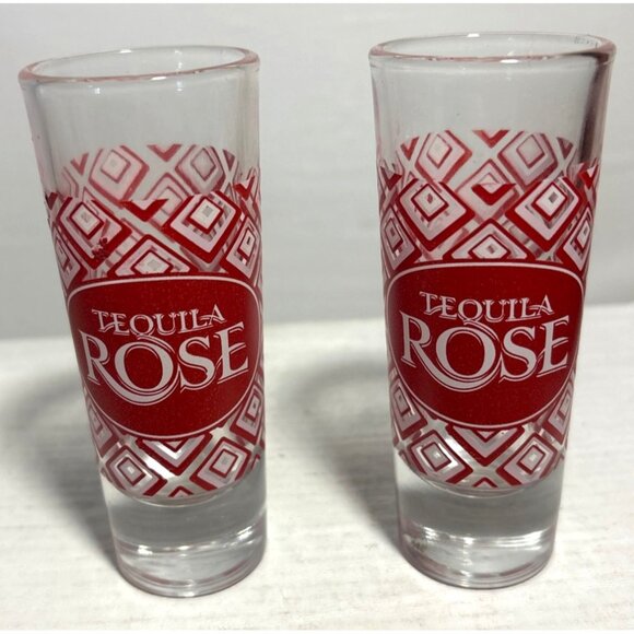 Tequila Rose Shot Glasses With Red Geometric Diamond Pattern Set Of 2 - Picture 2 of 7